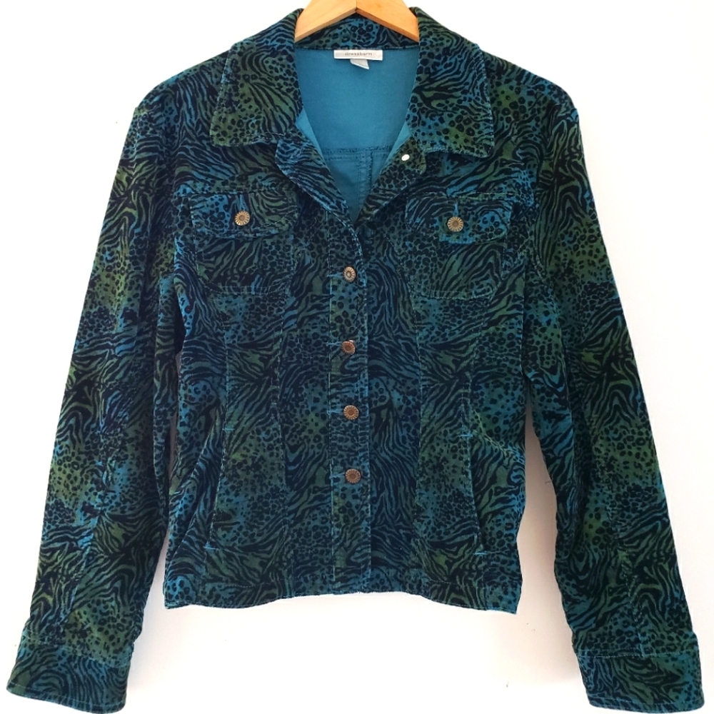 Dressbarn Animal Print Corduroy Multi-colored Jeans Jacket. Size L